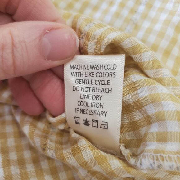 Cottagecore Shirt Womens XL Yellow White Gingham Embroidered Peasant Boho Top - Picture 8 of 9